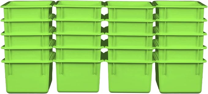 Wood Designs Cubby Storage Bin, Heavy Duty Plastic Containers for Kids Lime Green Cubby Tray Set of 20 by Unknown