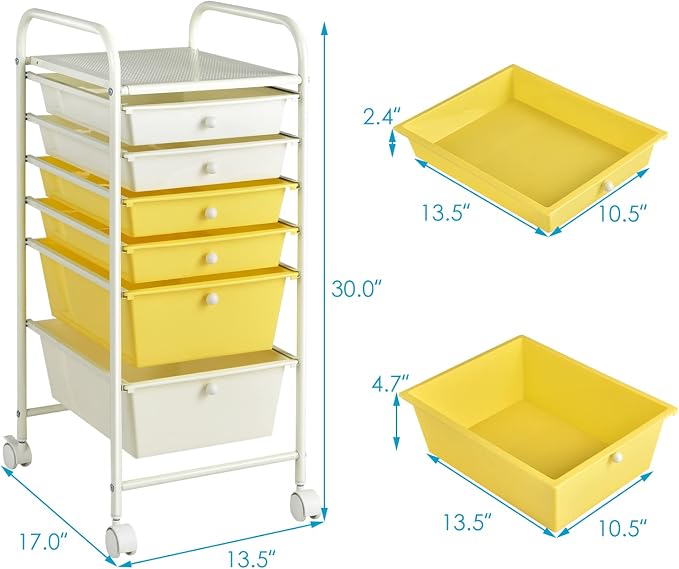 GOFLAME 6-Drawer Rolling Storage Cart, Multifunctional Art Craft Organizer Cart, Mobile Utility Storage Cart with Removable Drawers & Lockable Wheels, Craft Cart for Home Office, School, Yellow - Image 3
