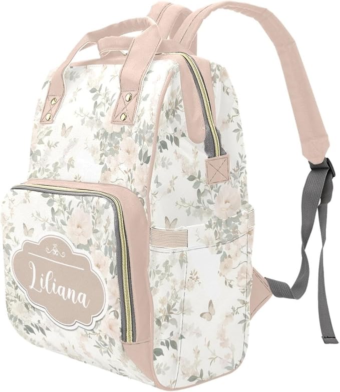Floral Personalized Baby Diaper Bag – Custom Name Waterproof Nappy Backpack with Multi Compartments – Stylish Gift for Mom, Dad, Baby Shower & Outdoor Travel - Image 2