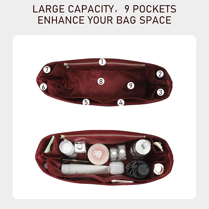 Tyvek Purse Organizer Insert for Coach Brooklyn 39 Shoulder Bag | Lightweight Waterproof Bag Insert, 9 Pockets Storage, Bottle Holder, YKK Zipper Pocket, Tote Handbag Dividers, White Merlot - Image 3