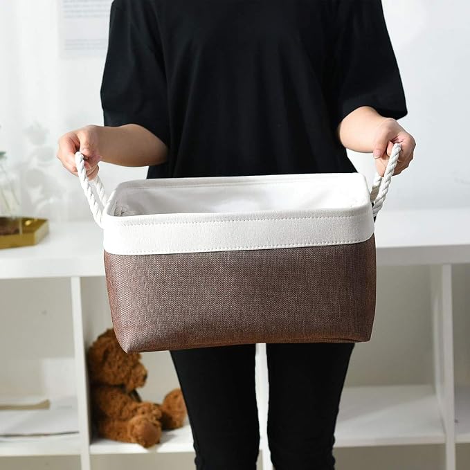 Large Storage Baskets for Shelves, Fabric Baskets for Organizing, Collapsible Storage Bins for Closet, Nursery, Clothes, Home & Office [3-Pack, White&Brown] - Image 5