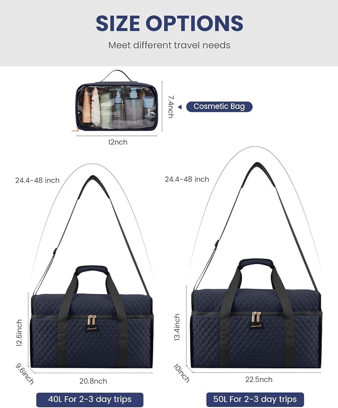 LOVEVOOK Travel Duffle Bag - Weekender & Overnight Bag with Toiletry & Wet Pocket, Carry-On Size, 3pc Set - Image 3