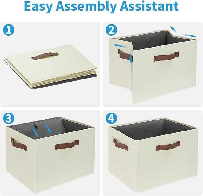 GhvyenntteS Large Storage Baskets for Shelves 6 Pack, Collapsible Fabric Storage Bins with 3 Handles, Decorative Closet Organizers and Storage bins for Clothes Blanket Beddings (Beige, 15"x11"x9.6") - Image 9