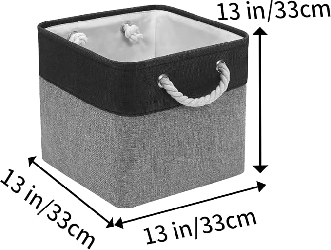 Fabric Storage Cubes 13 x 13, Collapsible Storage Bins for Shelf Baskets, Cube Storage Organizer Black Gray Bins with Cotton Handles,Foldable Storage Bin box,Cube Storage Bin 6 Pack - Image 2