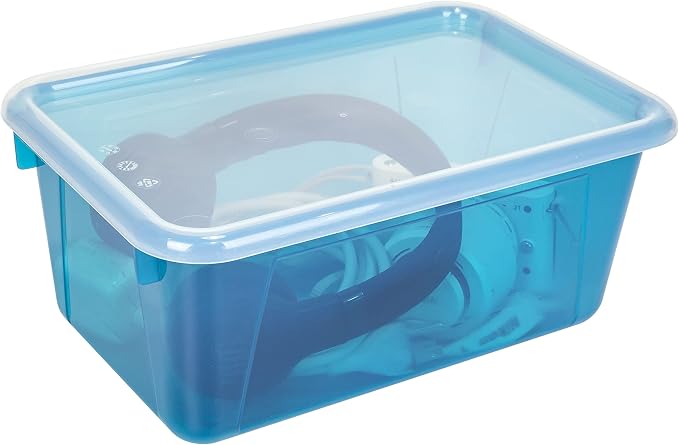 Storex Small Cubby Bins – Plastic Storage Containers for Classroom with Non-Snap Lid, 12.2 x 7.8 x 5.1 inches, Tint Teal, 5-Pack (62486U05C) - Image 5