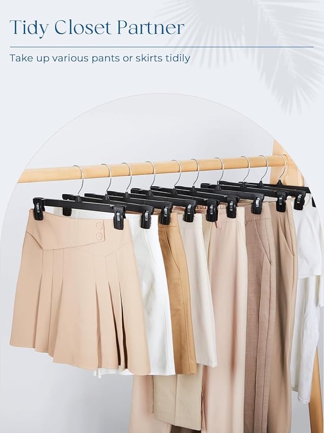 Smartor Black Pants Hangers 90 Pack, Skirt Hangers with Clips, 12 Inch | Non-Slip Clips, 360° Swivel Hooks; Versatile Plastic Clip Hangers for Women and Teens, Ideal for Shorts and Trousers - Image 2