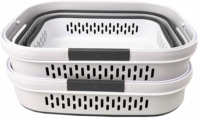 SAMMART 40L (10.5 Gallon) Collapsible Plastic Laundry Basket with Handles - Foldable Pop Up Storage Container/Organizer - Portable Laundry Hamper - Space Saving (2, White/Steel Grey) - Image 2