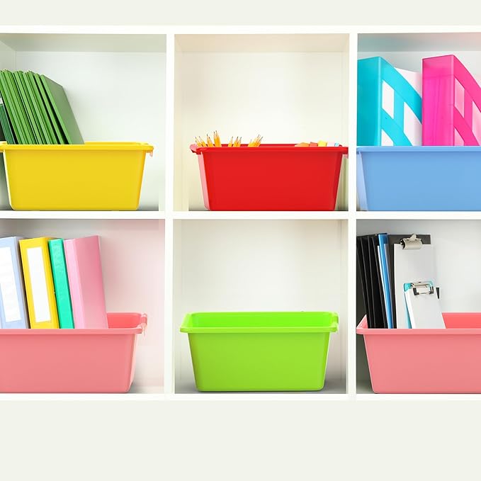 10 Pcs Plastic Book Bins Classroom Small Cubby Bins Stacking Bins Office Kids Storage Container Desk Organizer Basket for Home Nursery Playroom Classroom (10) - Image 6