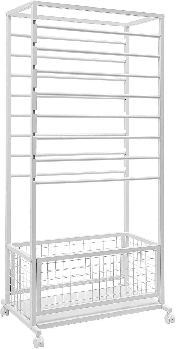 Floor Standing Ribbon Storage Organizer, 16-Layer Iron Rolling Ribbon Holder Organizer Rack with Bottom Basket, Wrapping Paper Holder, Slim Ribbon Storage Rack for Flower Shop,Craft Room H: 60inch by ZHFEISY