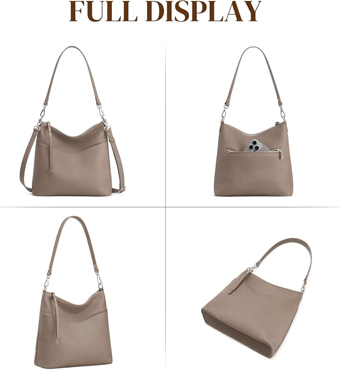 S-ZONE Leather Purses for Women Tote Shoulder Crossbody Bag 2 Straps | Top Grain Leather, Soft, Medium, Bucket Hobo Handbag, Multi Pockets, Vintage Casual, Travel Eveyday Work - Image 8