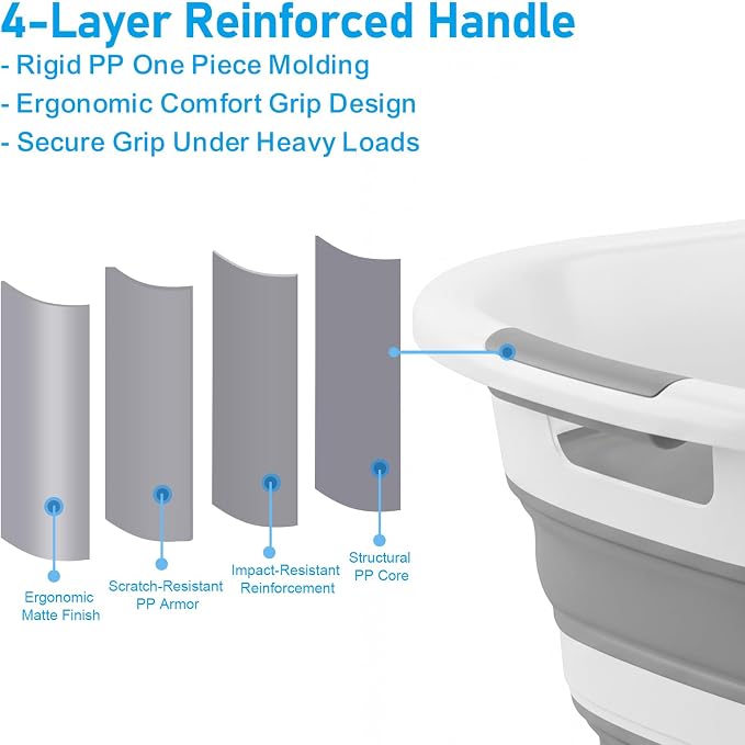2 Pack Collapsible Laundry Basket 40L(10.5 Gallon) – Plastic Foldable Pop-Up Clothes Hamper with Handles - Portable Washing Tub & Space Saving Organizer for Dorm, Bedroom & Bathroom - Image 4