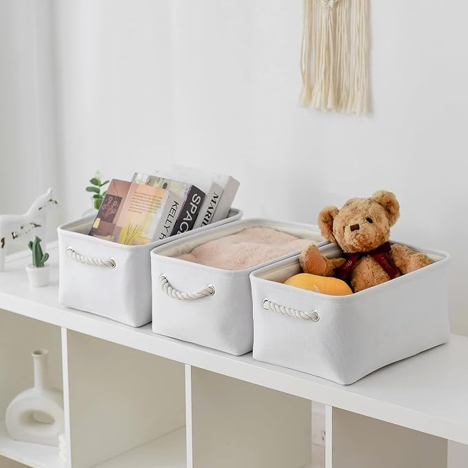 Storage Bins for Shelves - Medium 3Pack 13.8L*9.8W*6.7H inch Fabric Storage Cubes Canves Storage Basket for Organizing Toys Baby Clothes Gift Dog (White) - Image 3