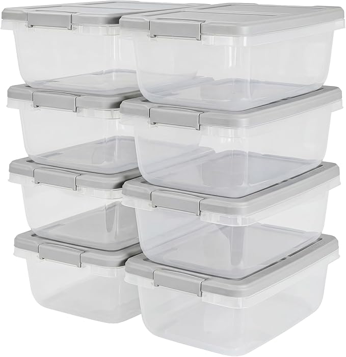 Home Logic 15 Qt Latched Storage Bin with Lid, Stackable Plastic Storage Container, Organizer for Home, Office & Classroom, 8 Pack, Gray by HomeLogic