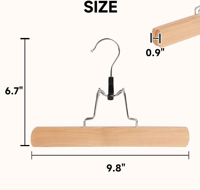 Wooden Non Slip Pants Hangers with Soft Felt Lining, 72-Pack, 9.8" | Solid Wood Clamp Hangers, 360° Swivel, for Skirts, Jeans, Slacks, Trousers, Shorts - Image 2