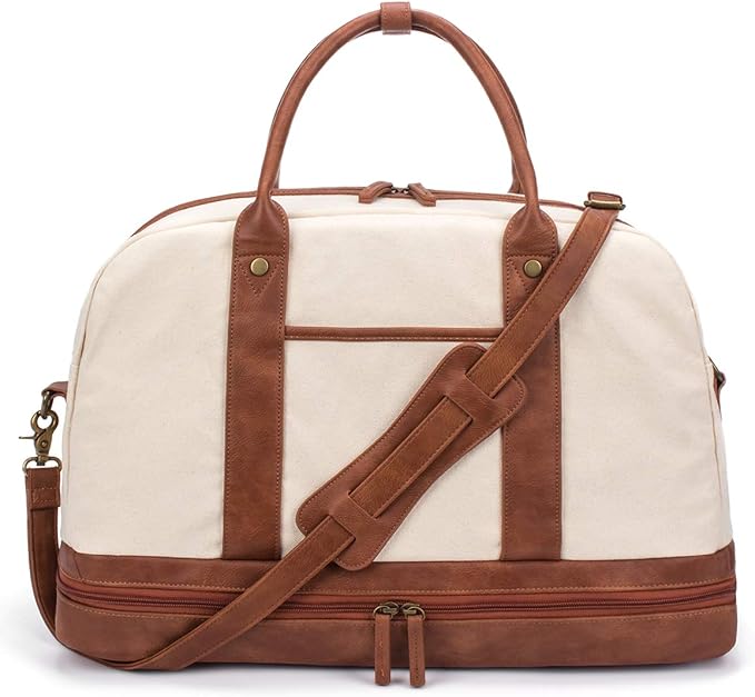 Weekender Bag for Women Canvas Overnight Bag Large Travel Tote Bag Carry on Shoulder Duffle Bag With Shoe Compartment,Perfect for Travel/Daily Use/Birthday Gift … by BOLOSTA