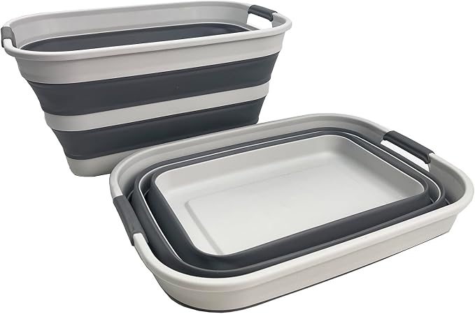 SMMART Collapsible Plastic Laundry Basket with Handle/Foldable Pop Up Storage Hamper/Portable Laundry Organizer-Space Saving Washing Tub/Household Storage Supplies (Grey/Steel Grey, 27L (Set of 2)) - Image 6
