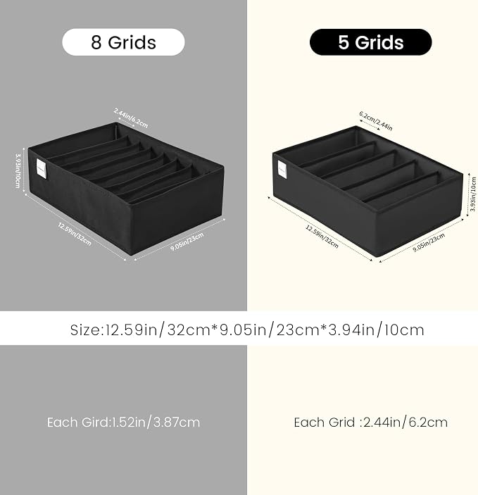 4 Packs T-shirt Drawer Organizers for Clothing,5 Grids Compartment Wardrobe Storage Box, Washable Clothes Organizer for Folded Clothes, T-shirt, Legging, Silk Scarve-Black - Image 2
