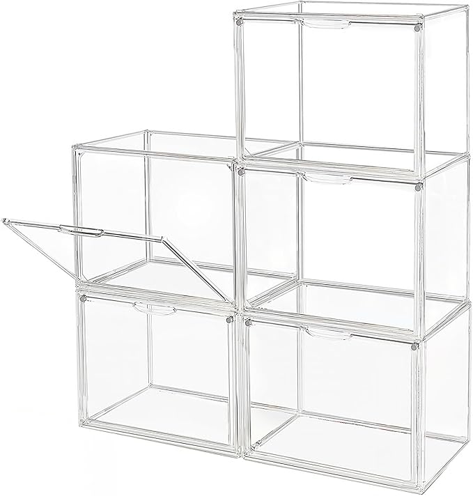 GUDEMAY Clear Stackable Plastic Storage Bins with Magnetic Lid, Dustproof Book & Cosmetic Display Cases, Large Figures Collectibles Showcase, Shoe Box, Protection Organizer (L, Count, 5) by HaveANiceDay