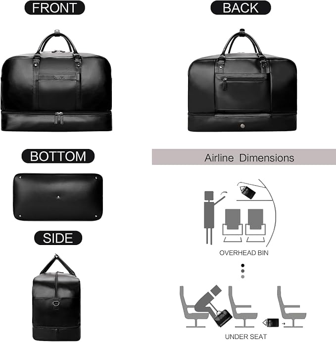 Large 4-in-1 Leather Duffle Bag for Travel Weekender Overnight Hospital Gym Bag for Men & Women, Carry On Airline Approved Personal Item Duffel Garment Bag Luggage with Shoe Compartment & Toiletry Bag - Image 4