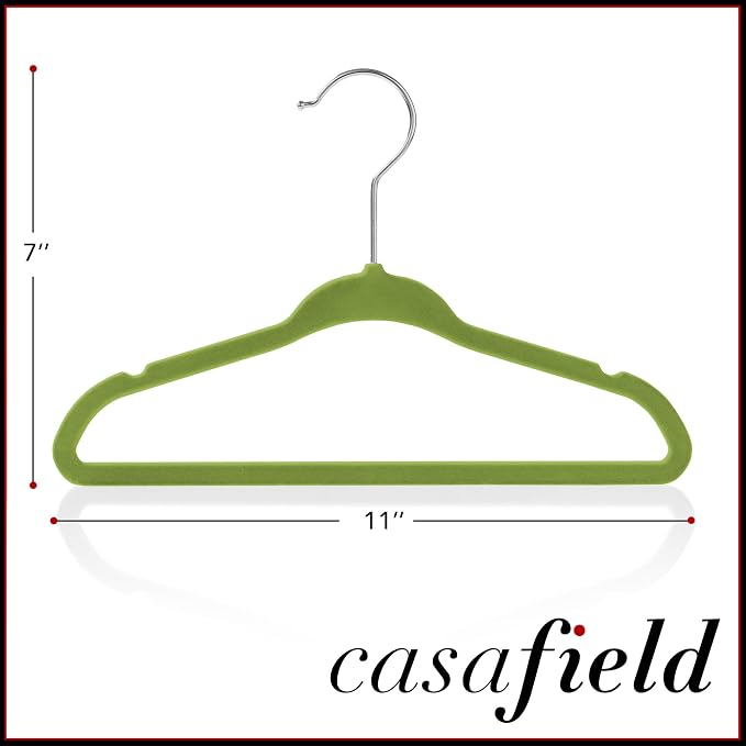 Casafield 100 Velvet Baby Hangers - 11" Size for Infant & Toddler Clothes - Lime Green - Image 5