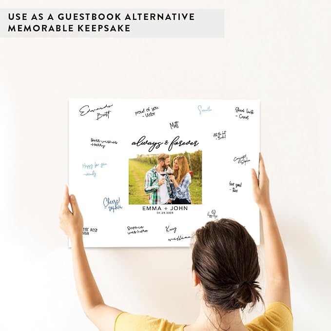 Andaz Press Custom Large Canvas Wedding Guest Book Alternative, 16 x 20 Inches, Always & Forever White Photo Horizontal Personalized Sign Our Canvas Guest Book Signs For Wedding Rustic Woodland Theme - Image 6