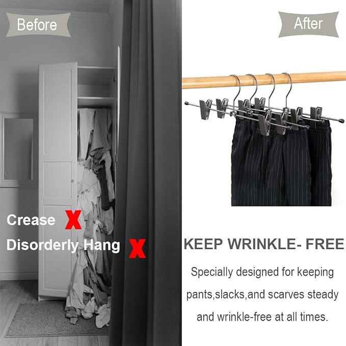 Pants Hangers 13.8" Dark Grey Skirt Clothes Rack with Clips Metal Clips Trousers Hanger Space Saving Slacks Hangers Durable and Sturdy Pants Display 30 Pack - Image 4
