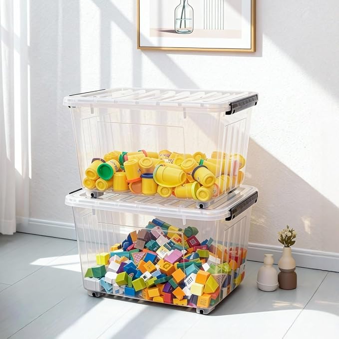 Citylife 54 Quart Large Clear Plastic Storage Bins with Lids 4-Pack | Stackable, Secure Latching Lids, Easy Find, Clothes Storage Bins for Closet Bedroom Garage - Image 5