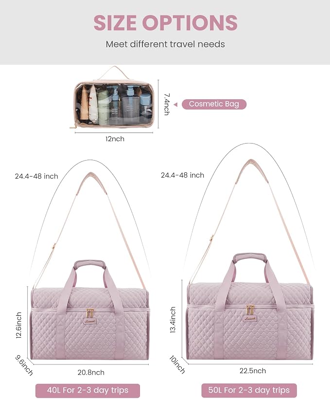 LOVEVOOK Travel Duffle Bag - Weekender & Overnight Bag with Toiletry & Wet Pocket, Carry-On Size, 3pc Set - Image 3