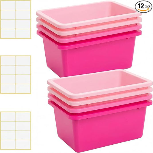 Zonon 12 Pcs Plastic Cubby Storage Bin Back to School Classroom Cubby Organization Storage Container with 1 Pack Self Adhesive Label for Office School Library(Pink Color,11.61 x 7.68 x 4.92) by Zonon