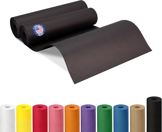 12" x 1200" (100 ft) Black Kraft Paper Roll, Pack of 2 - USA-Made Quality Craft Paper for Gift Wrapping, Kids' Arts & Crafts, School Projects - 100% Recycled, 50 lb Natural Material by IDL Packaging by IDLPackaging