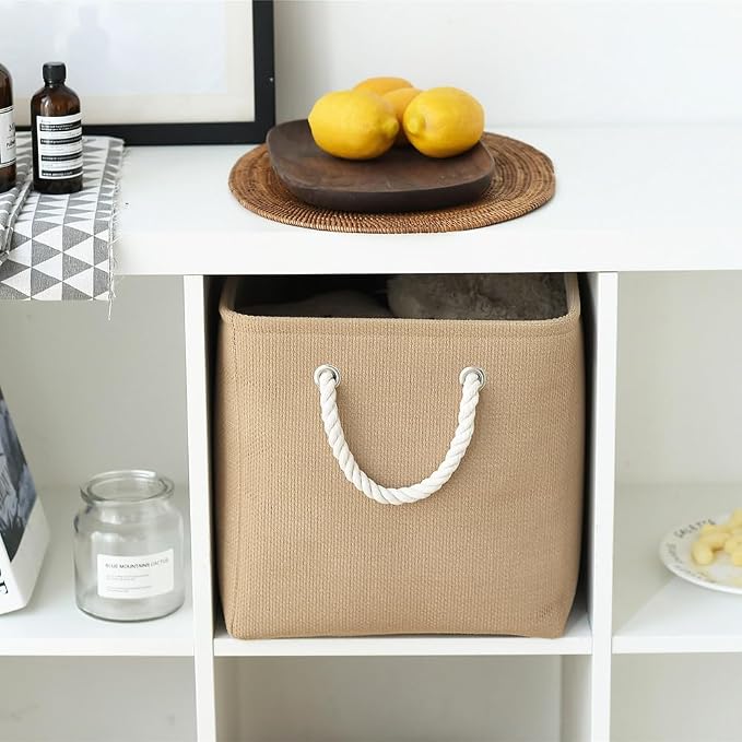 Organization and Storage Basket for Organizing - 3 Pack 16x12x12 inch Cube Fabric Storage Cubes, Storage Bin for Shelves Gift Closet Organizer Cloth Toy (Beige) - Image 4