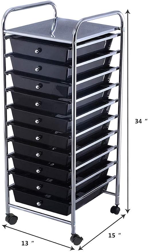 GOFLAME 10-Drawer Rolling Storage Drawer Cart, Utility Cart with Removable Drawers & Metal Frame, Mobile Art Craft Drawer Cart with Lockable Wheels for Home, Office, Studio, School, Black - Image 3
