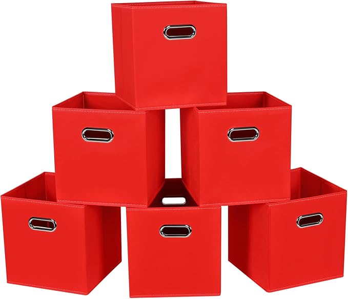 STOREONE Fabric Storage Bins Cubes Baskets Containers-(11X11X11) with Dual Handles for Shelf Closet, Nursery Home ， Bedroom Organizers, Foldable Set of 6 (Red) by STOREONE
