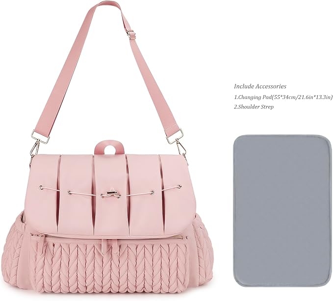 Lmbabter Diaper Bag Backpack Messenger Bag Travel Backpack Maternity Bags Stylish Baby Bag with Changing Pad for Mom (Pink) - Image 6