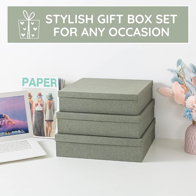 Soul & Lane - Gray Kraft Decorative Storage Boxes with Lids, Set of 3 | Paper Document Storage Box Set for Photos, Albums and Keepsakes, Large Cardboard Memory Organizers for Home Decor - Image 8