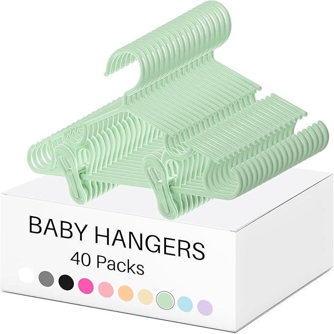 Hsei Baby Hanger with Clip for Pant,120 Packs Total,Mint Green,10.6 Inch | 40 Kids Plastic Hanger with 80 Clips for Newborn, Nursery, Daycare, Preschool, Closet, Wardrobe Organizer for Baby Shower by Hsei