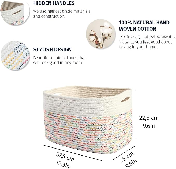 Extra Large Woven Basket + Set of 3 Basket for Storage - RAINBOW - Image 5