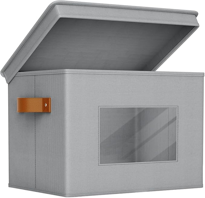 Univivi Fabric Storage Bins with Lids for Clothes 3 Pack, Grey | 17 x 12 x 12 In Foldable Storage Boxes with Handles, Clear Window, Closet Organizers for Home, Bedroom - Image 7