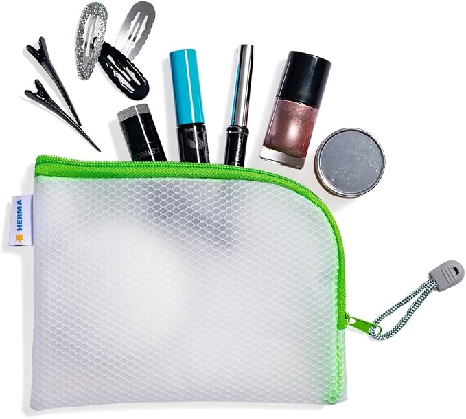 HERMA 20026 Zip Pocket Travel Case A6 Transparent Green Small Lockable Clear Pocket with Zip, Toiletry Bag for Mobile Phone, Charging Cable, Cosmetics, Pens, Keys - Image 2
