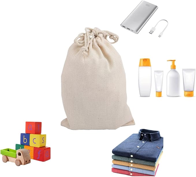 10x12 inches Natural Cotton Double Drawstring Reusable Produce Muslin Bags – Multipurpose Drawstring Storage Pouch for Everyday Use (Pack Of 100) - Image 5