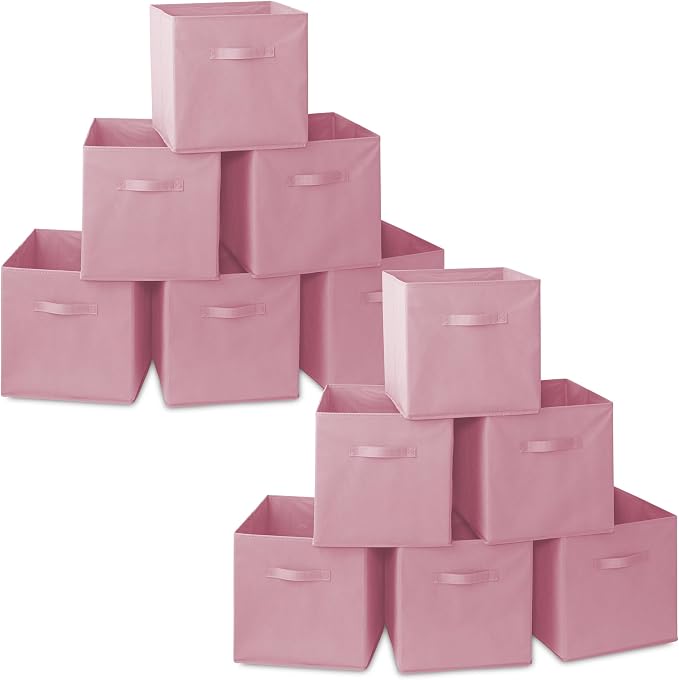 Casafield Set of 12 Collapsible Fabric Cube Storage Bins, Light Pink - 13" Foldable Cloth Baskets for Shelves, Cubby Organizers & More by Casafield