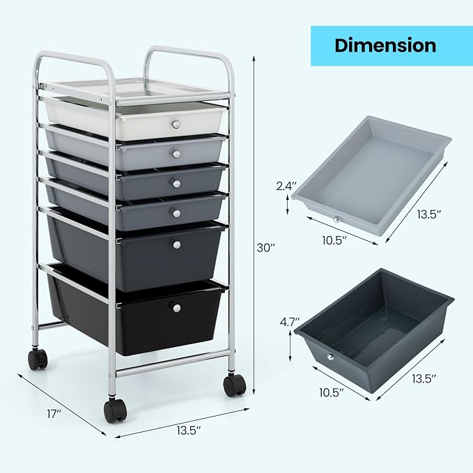 Giantex 6 Storage Drawer Cart Rolling Organizer Cart for Tools Scrapbook Paper Home Office School Multipurpose Mobile Utility Cart (Black Gradient) - Image 3