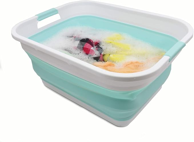 SAMMART 41L (10.8 gallon)Collapsible Plastic Laundry Basket-Foldable Pop Up Storage Container-Portable Washing Tub - Space Saving Hamper/Basket, Water capacity: 32L (8.4 gallon) (2, White/Lake Green) - Image 6