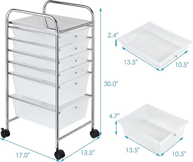 GOFLAME 6-Drawer Rolling Storage Cart, Multifunctional Art Craft Organizer Cart, Mobile Utility Storage Cart with Removable Drawers & Lockable Wheels, Craft Cart for Home Office, School, Clear - Image 3