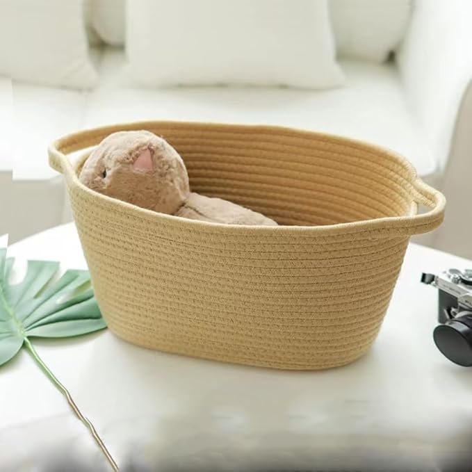 2Pack,Cotton Rope Basket,Woven Storage Basket,Toy Baskets,Baby Nursery toys, S 15.4 x 9.4 inches (39 x 24 cm) Yellow - Image 5