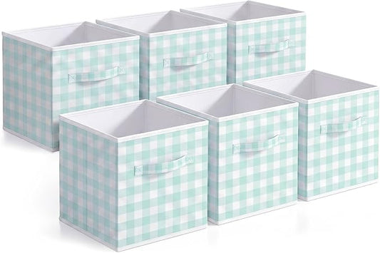 Yalikop 6 Pcs Green Gingham Cube Storage Bins, 11 Inch Fabric Checkered Classroom Storage Bins Organizer with Handle Preppy Collapsible Cubby Basket for Classroom Home Nursery Playroom Bedroom by Yalikop