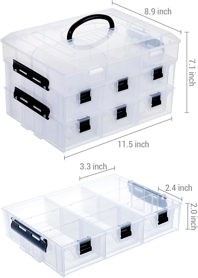 MyGift 11 Inch Clear Plastic Storage Box Container, Arts and Crafts Sewing Supplies Organizer Case with Black Accents, 24 Customizable Compartments, and 6 Drawers with Removable Dividers | Sewing Supplies Organizer Case with Black Accents, 24 Customiza... - Image 5