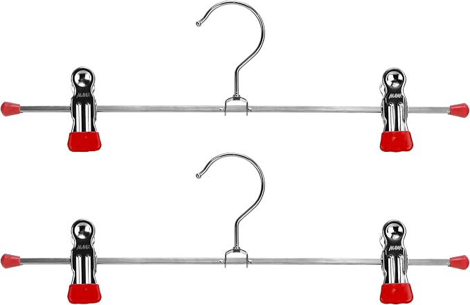 Mawa by Reston Lloyd Space-Saving Clothes Hanger for Pants and Skirts with Two Non-Slip Clips, Style K/30D, 12-Inch, Set of 2, Red by Mawa