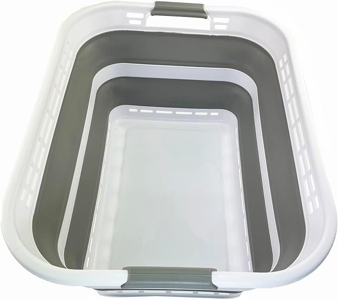 SAMMART 42L (11 Gallons) Collapsible Plastic Laundry Basket - Foldable Pop Up Storage Container/Organizer - Portable Washing Tub - Space Saving Hamper/Basket [BPA Free] (White/Grey) by SAMMART