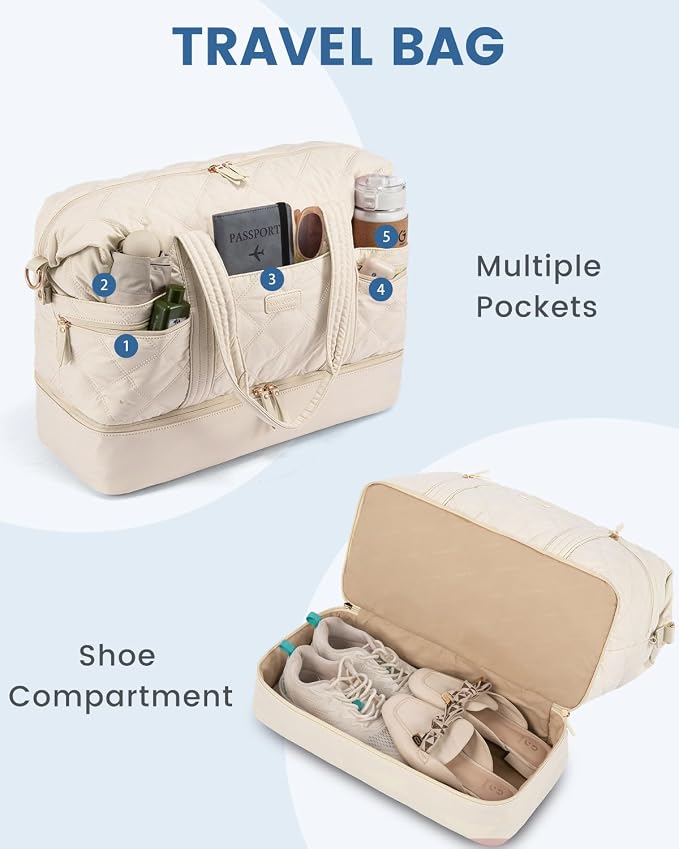 LOVEVOOK Travel Duffle Bag, Lightweight Weekender Bags for Women 40L | Shoe Compartment, Puffer Gym Bag Personal Item Travel Bag, Carry On Overnight Bags,Hospital Bag for Labor and Delivery - Image 8